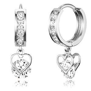 Sterling Silver Rhodium Channel CZ Heart Earrings